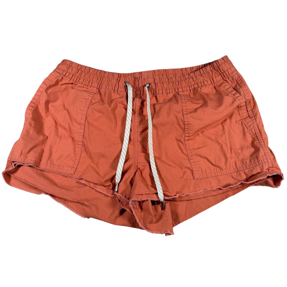 Vuori Ripstop Shorts Women Large Orange Drawstring Raw Hem Pockets Outdoor Hike